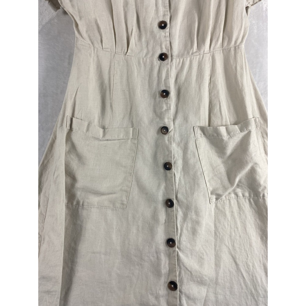 Rachel Zoe Midi Dress Women Sz S Cream 100% Linen Coastal Summer Resort - Picture 4 of 9